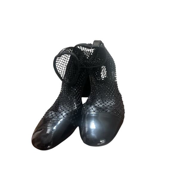 Steve Madden Women’s 9.5 Sparkly Rhinestone Mesh Black Patent Block Heel Boots - Picture 6 of 7